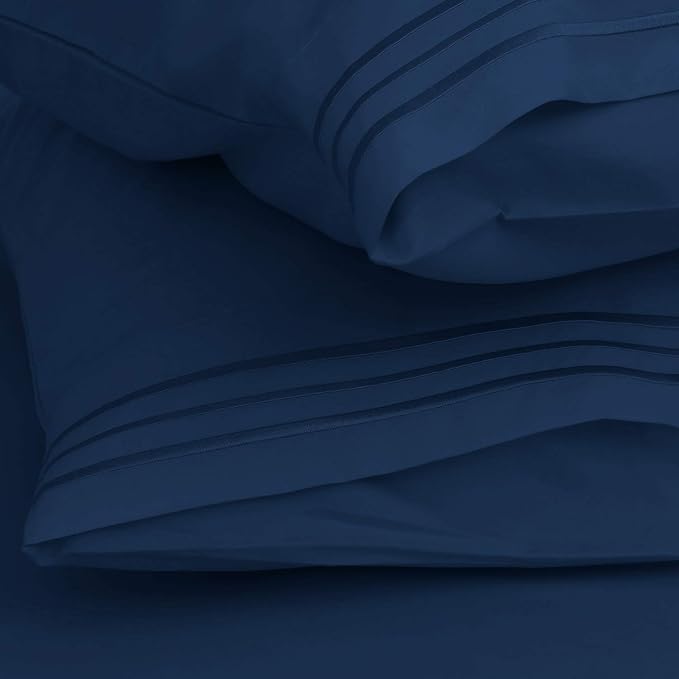 Clara Clark Bed Sheets, Premier 1800 Series 4 Piece Bed Sheet Set, Deep Pocket, Wrinkle, Fade, Stain Resistant, Luxury Soft Bedding Sheets & Pillowcases, California King, Navy Blue