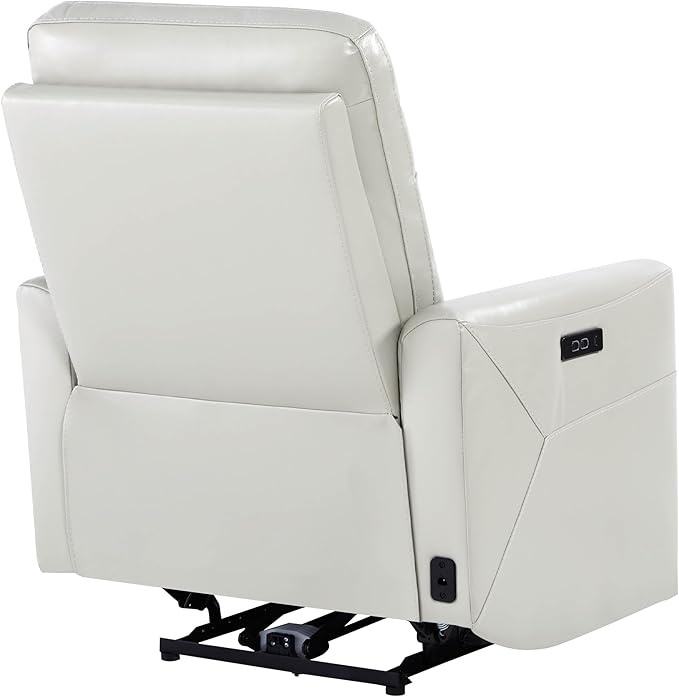 CHITA Genuine Leather Power Recliner Chair for Adults, Electric Wall Hugger Recliner for Small Spaces, Modern Living Room and RV Recliner Chair with Power Headrest & Charging Ports, Light Grey