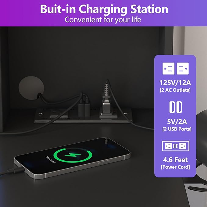 Fameill Black Makeup Vanity Desk with Lights,Makeup Vanity with RGB Lightsand Power Strip,Vanity Table with 5 Drawers Lots Storage & Time Display,3 Lighting Modes Vanity Mirror,41.3in(L)