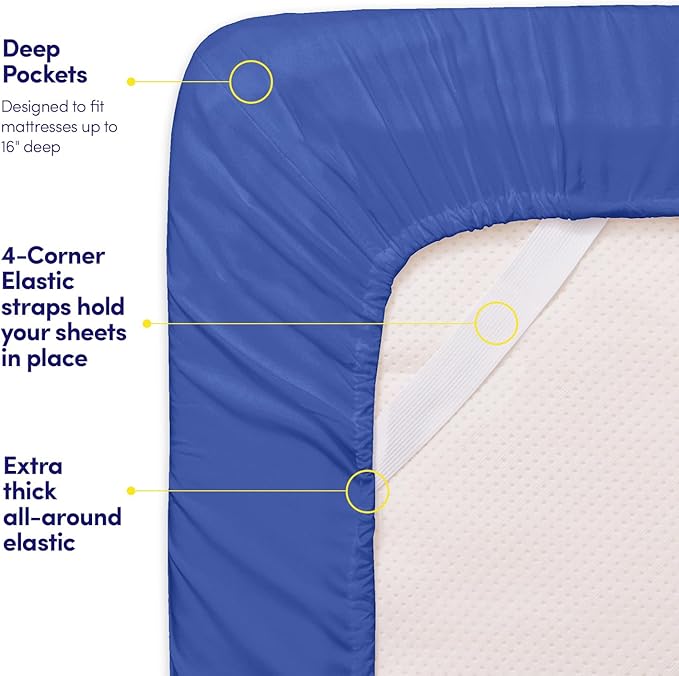 1500 Supreme Collection RV Short Queen Sheets Set, Royal Blue - Short Queen Bed Sheets for RV Camper Mattress, 1500 Supreme Collection Soft Sheets, RV Queen Size, Royal Blue