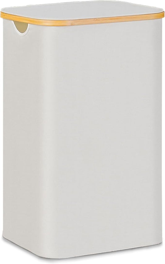 100L Laundry Hamper with Lid, Lagre Basket with Bamboo Handles,Foldable Clothes Hamper Tall Dirty Laundry Basket for Clothes Toys Towels Organizing,Beige