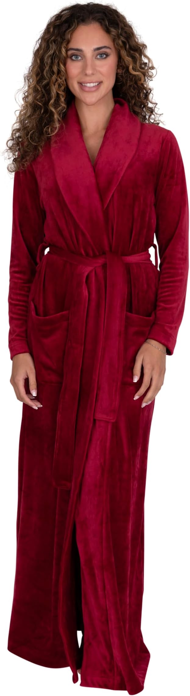 Be Relax Terry Velour Robe - Made of Polyester, Shawl Collar Robe with Belt & Side Pockets, Soft & Warm Bathrobe for Women