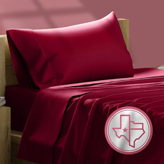 TEXAS LINEN CO. Luxury Egyptian Cotton Twin Sheet Set - 800 Thread Count 3 PC Burgundy Egyptian Cotton Sheets for Twin Size Bed, Extra Long Staple Soft Cooling Sheets, Deep Pocket Dorm Sheets Set