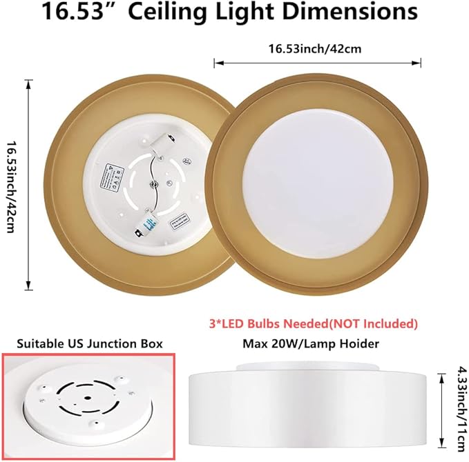 Modern Flush Mount Ceiling Light,Minimalist Close to Ceiling Lighting Fixture,White and Gold Flush Mount Light Fixture forBedroom,Entry, Hallway,Balcony, Bathroom (16.5'')