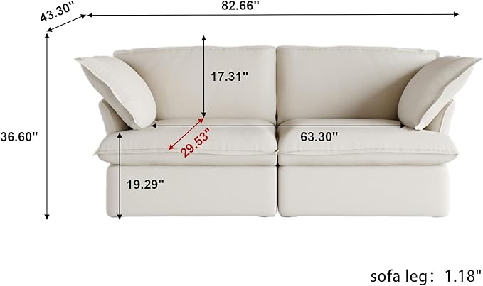 JACH 82.66" Sectional Couch for Living Room, Modular Sectional Sofa, Modern Convertible Couches, Cushion Covers Removable, Down Filled Sofas for Living Room, Home, Apartment (Beige)