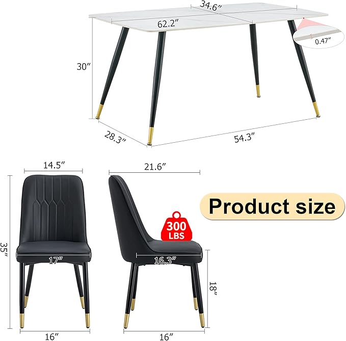 Dining Table Set for 6 with Chairs,Dining Room Sets for 6, Sintered Stone Kitchen Table Top and Modern Chairs Set of 6 for Kitchen Dining Room