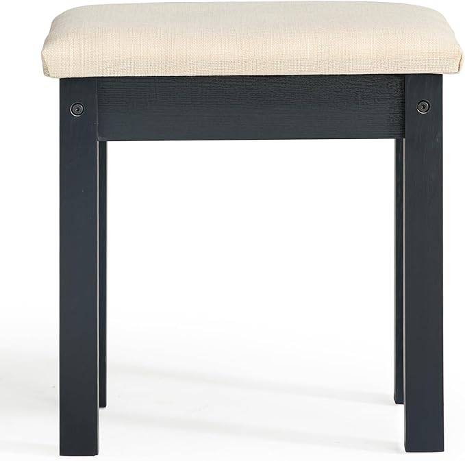 LEYAOYAO Vanity Stool, Elegant Makeup Stool with Comfortable Fabric Cushion, Sturdy Wooden Frame, Modern Vanity Bench for Bedroom and Bathroom-Classic Black