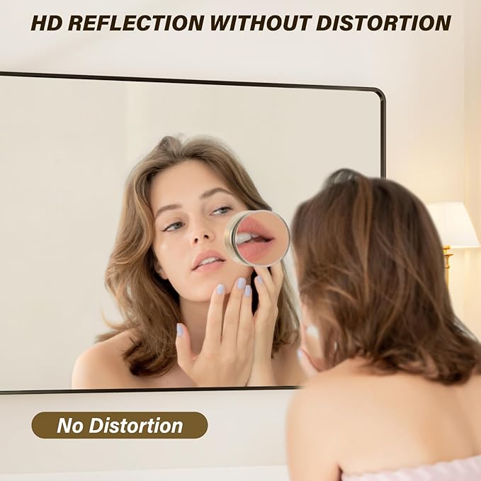 72X36 Inch Black Metal Framed Bathroom Mirror for Wall, Rounded Rectangle Mirror, Matte Black Bathroom Vanity Mirror, Environmentally Friendly Resin Mirror, Anti-Rust