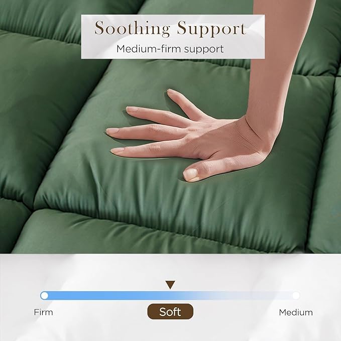 Thick Mattress Topper Queen Size - Non-Slip Mattress Pad Cover for Back Pain Breathable Folding Sleeping Pad Machine Washable Mattress Protector (60x80 inch,Green)