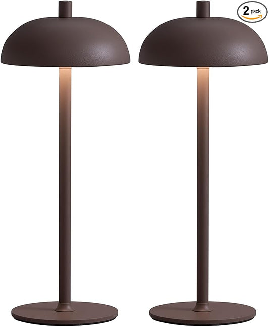Cordless LED 12" Small Table Lamps Set of 2, Modern Portable Desk Lamp, 3 Color Dimming Rechargeable Battery Lights, for Bedroom, Outdoor, Restaurant, Bedside, Baby Night Light, Gifts (Brown)
