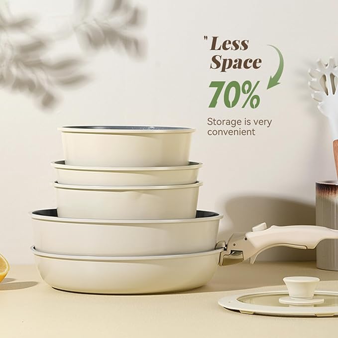 Pots and Pans Set, Nonstick Detachable Handle Cookware Set, Induction Kitchen Cookware Set with Removable Handle, Healthy Non Stick Cookware, Dishwasher ＆ Oven Safe, PFOA Free