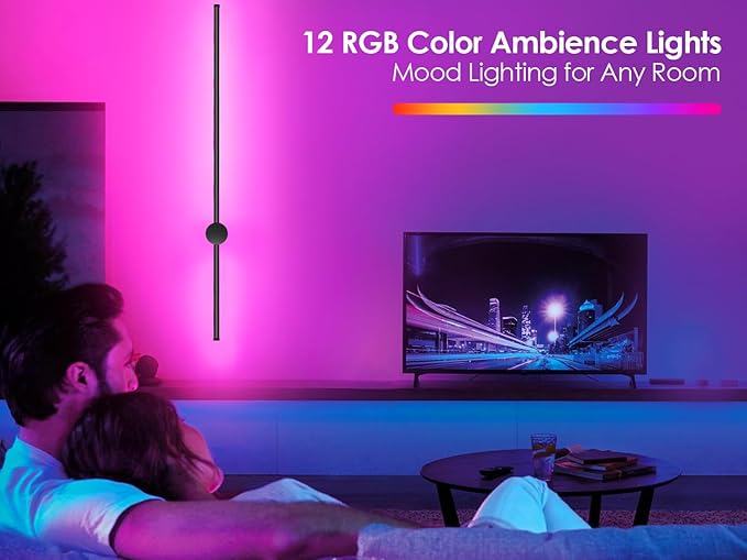 39.4 Inch Battery Operated Wall Sconces Set of Two, 12000mAh Rechargeable Wall Sconce with Remote Control, Dimmable LED Wireless Wall Lights for Bedroom, Living Room, 15 Colors, 180° Rotate, Black