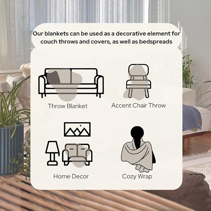 Dalisa 100% Organic Turkish Cotton Throw Blanket - GOTS Certified, Cozy - Perfect for Couch, Bed, and Home Decor - Boho Vintage Knit Alina (Beige, 50x60)