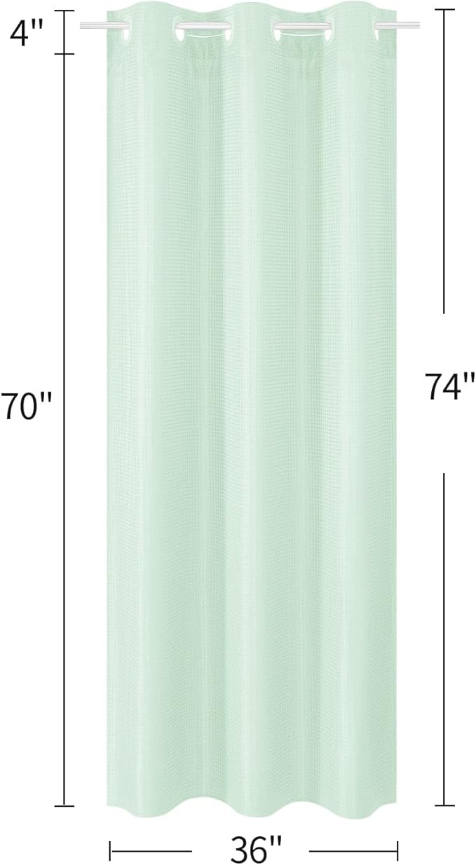 MitoVilla Green Waffle Small Stall Shower Curtain 36 x 74, No Hooks Required Half Size Narrow Fabric Cloth Shower Curtain Set with Snap-in Liner for Modern Bathroom Decor, Mint Green