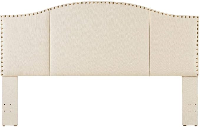 24KF Middle Century Linen Upholstered Tufted King Size Headboard with Antique Brass Nail Heads Trim King/California King headboard-Ivory