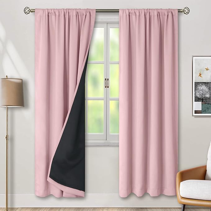 BGment Full Blackout Curtains with Thermal Insulation Liner Curtains 84 Inches Long, Rod Pocket and Back Tab Double Layer Room Darkening Window Curtain for Bedroom(42 x 84 Inch, 2 Panels, Pink)