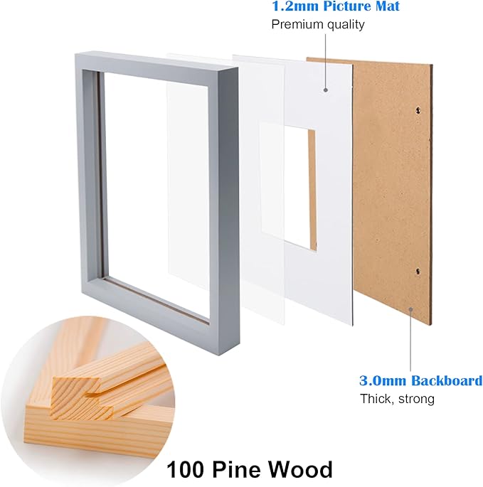 Egofine 8x10 Picture FrameMade of Solid Wood with Plexiglass, Display Pictures 4x6/5x7 with Mat or 8x10 Without Mat, for Tabletop and Wall Mounting Photo Frame, Light Gray
