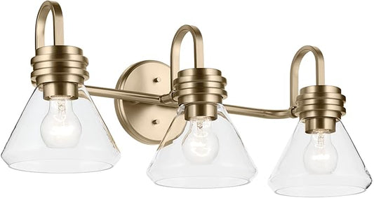 Kichler Farum 26" 3-Light Vanity Light with Clear Glass in Champagne Bronze, for Single or Double Vanity, Over a Mirror, Powder Room, Bathroom, (26" W x 9.5" H) 55155CPZCLR