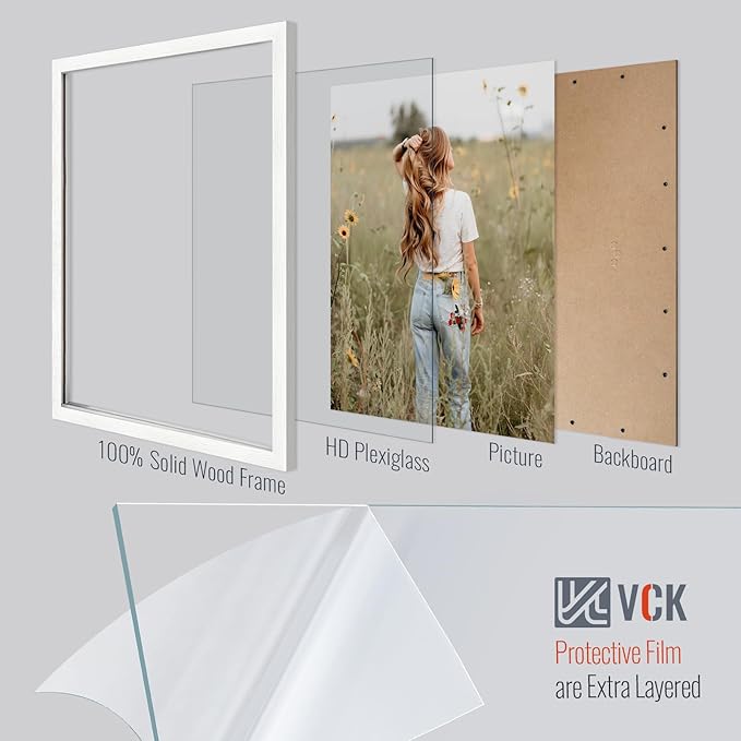 VCK 22x28 Poster Frame- White, Textured Exclusive Solid Wood Picture Frames - Wall Hanging