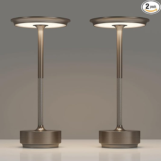 2 Pack Rechargeable Cordless Table Lamps, Portable 5000mAh Battery Table Light, 3 Color Stepless Dimming LED Table Light with Memory Function, for Outdoor/Dinner/Patio/Restaurant.(Light Cafe)