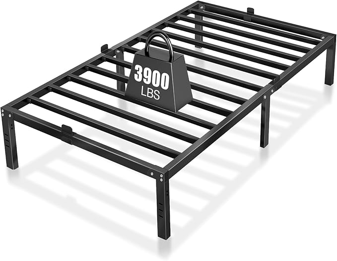 16 inch Twin Bed Frame with Headboard Hole,Metal Twin Size Bed Frame no Box Spring Needed with Storage Space Under Bed,Max 3900lbs Heavy Duty Steel Slats Noise-Free