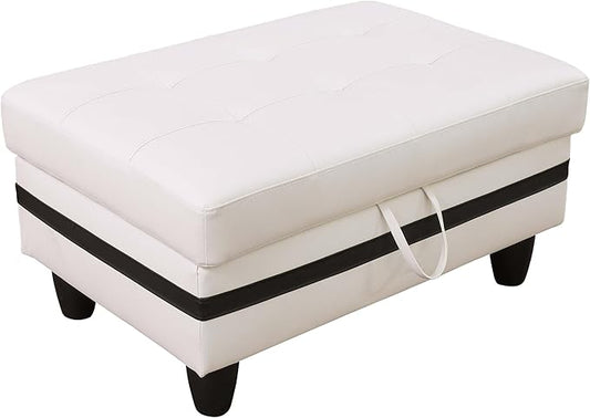 Ottoman Rectangular Storage Ottoman Bench, Faux Leather Footrest, Coffee Table, Stool Footstool with Hinged Lid for Living Room, Bedroom, Entryway, White&Black, 34"x22.8"x17.5"
