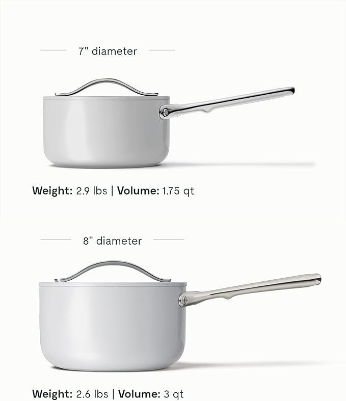 Caraway Nonstick Ceramic Sauce Pans with Lids (3 qt & 1.75 qt) - Non Toxic, PTFE & PFOA Free - Oven Safe & Compatible with All Stovetops (Gas, Electric & Induction) - Gray