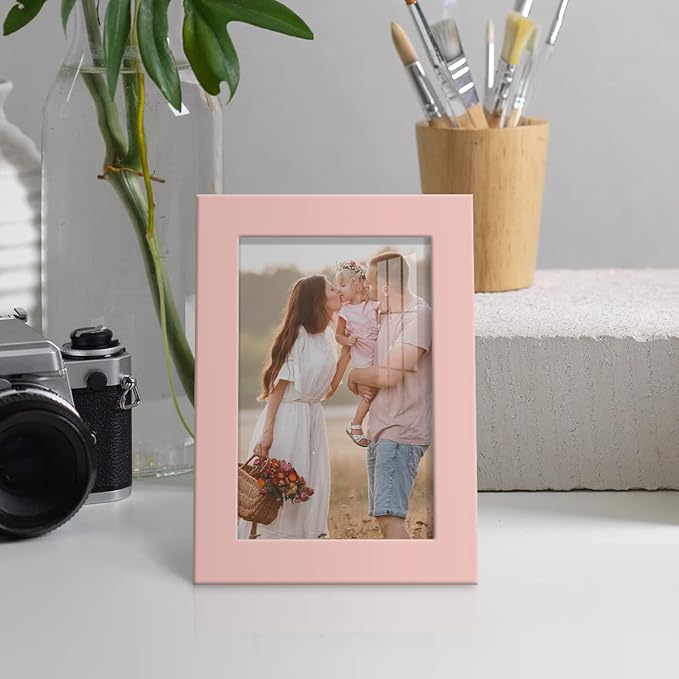 Renditions Gallery 4x6 inch Picture Frame High-end Modern Style, Made of Solid Wood and High Definition Glass Ready for Wall and Tabletop Photo Display, Pink Frame