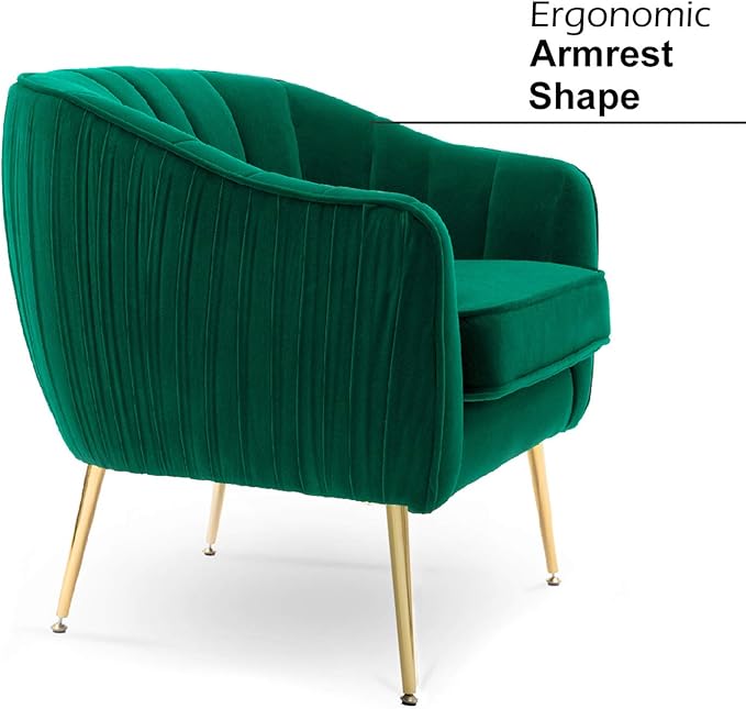 Velvet Accent Chair, Modern Barrel Arm Chair, Living Room Bedroom Chair, Golden Finished, Christmas Green