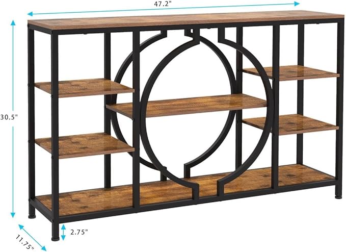 GiftGo 47" Industrial Console Tables for Entryway Rustic Sofa Table Behind Couch 4 Tier Wooden Shelves Entry Table with Storage for Foyer, Hallway, Front Door,Living Room (Rustic Brown, 47")