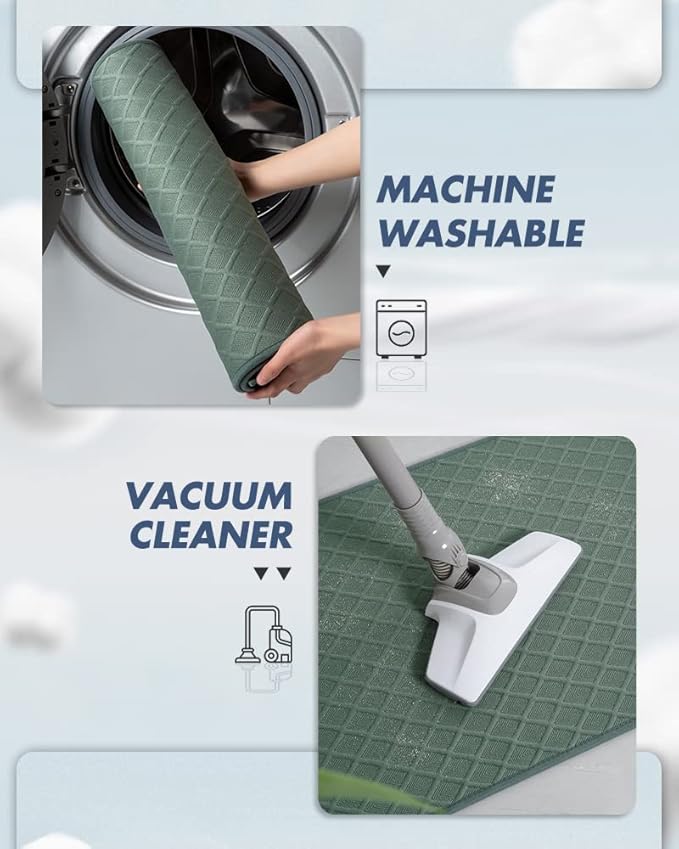 AMOAMI Ultra Thin Bathroom Rugs, Rubber Backed Bath Mats for Bathroom Non Slip, Absorbent Bathroom Mat for Floor, Shower, Sink(Green, 24"x35")