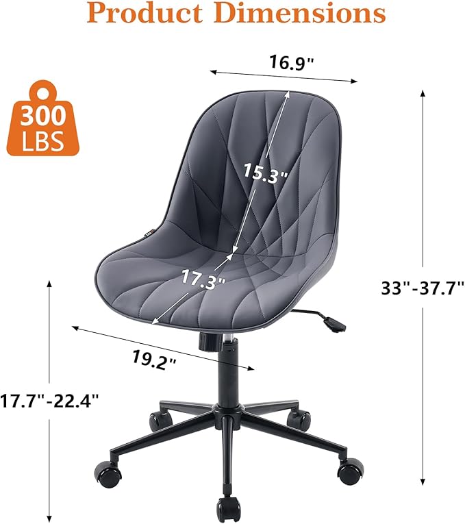 Rowill Modern Office Chair - Ergonomic Swivel Leather Desk Chair with Curved Backrest, Height Adjustable Rolling with Wheels, Perfect for Study Room & Office, Gray Purple