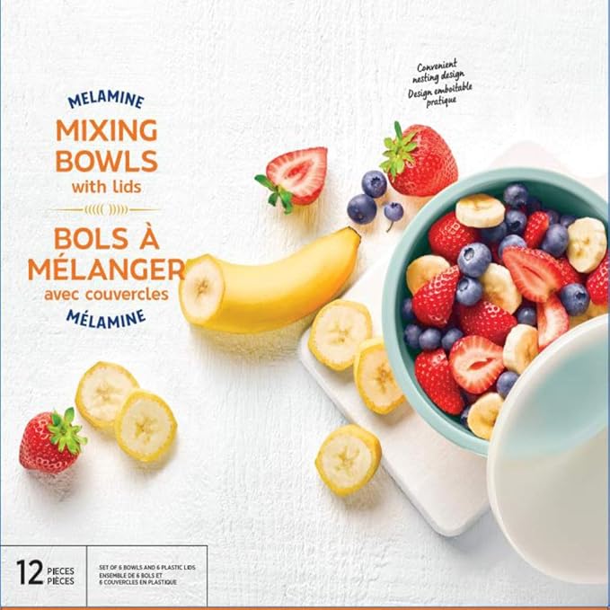 KOXIN-KARLU 6-Piece Nesting Melamine Mixing Bowl Set with Lids, Teal Assorted Colors