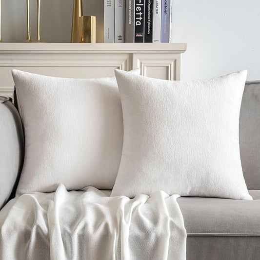 MIULEE Pack of 2 Pure White Decorative Pillow Covers 20x20 Inch Soft Chenille Couch Throw Pillows Farmhouse Cushion Covers for Home Decor Sofa Bedroom Living Room