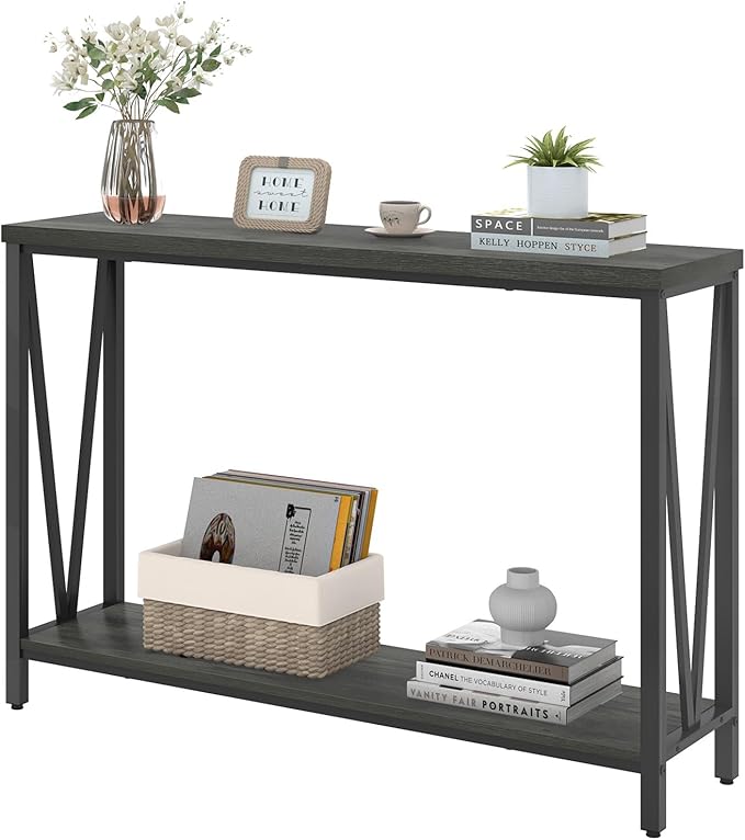 EXCEFUR Entryway Table, Rustic Wood Sofa Console Table with Storage, Modern Hallway Table for Living Room, Grey