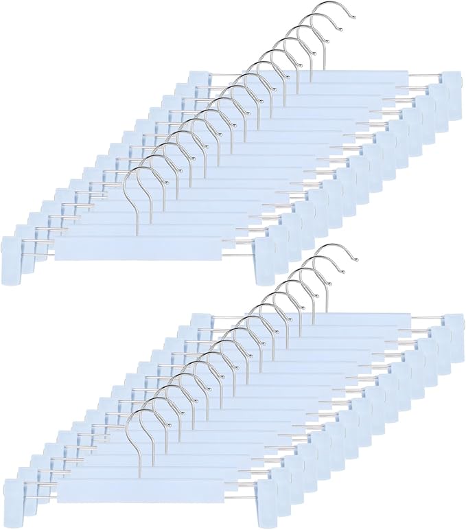 Clothes Pants Hangers, Space-Saving Skirt Holders with 360 ° Swivel Hooks, Adjustable Clips, Trouser Hangers, Clothes Coat Garment Jeans Hangers (30 Pack, Blue)