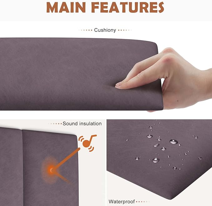 IFNOW Wall Mounted Upholstered Headboard Full, 3D Peel and Stick Soundproof Panels, Reusable and Removable Padded Leather Bed Headboard, 6 Panels 9.84" x 23.62", Dark Purple