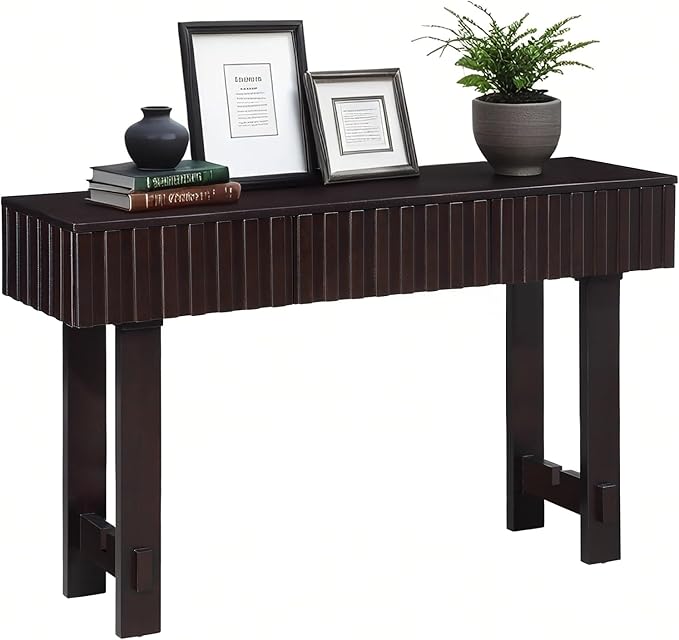 52" Console Table, Solid Wood Fluted Sofa Table Behind The Couch, Mid Century Farmhouse Entryway Table with 3 Drawers for Entrance, Hallway, Living Room, Foyer (Espresso)