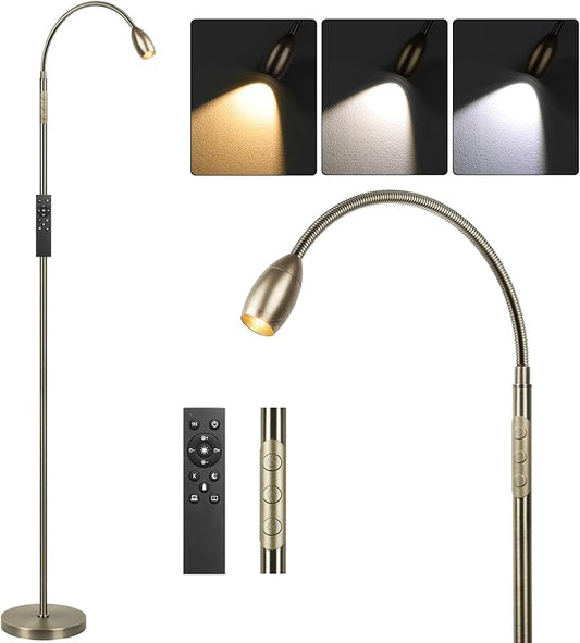 Reading Floor Lamp, 72" Tall LED Lamp with Flexible Gooseneck, Dimmable Zoomable Spotlight, Adjustable Color Beam Standing Lamp, Touch & Remote Control, Task Craft Bedroom Living Room (Bronze)