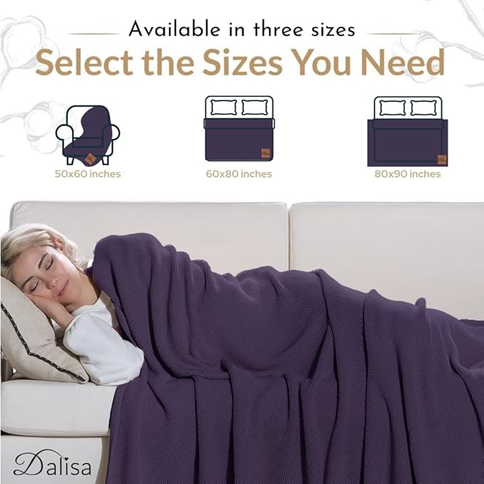 Dalisa 100% Organic Turkish Cotton Throw Blanket - GOTS Certified, Cozy - Perfect for Couch, Bed, and Home Decor - Boho Vintage Knit Alina (Sweet Grape, 60x80)