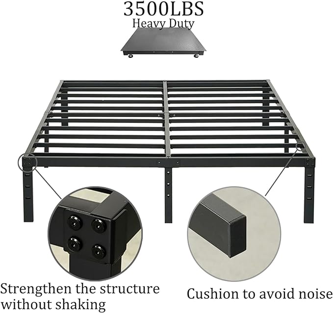 Queen Size Bed Frame, 3500lbs Heavy Duty Metal Platform with Steel Slats Support, Sturdy and Noise-Free, 14 Inches High Bedframes with Ample Storage, No Box Spring Needed
