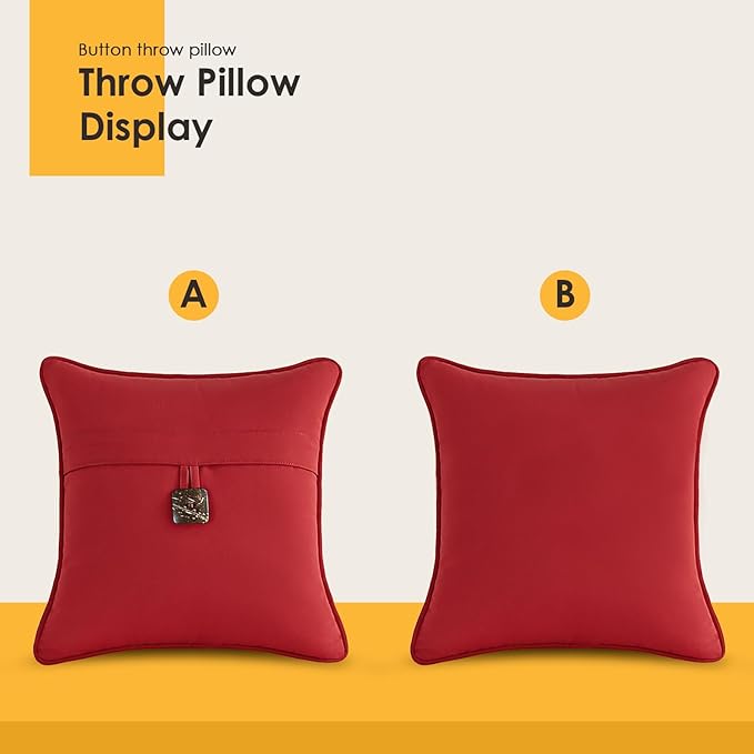 Outdoor Sunbrella Decorative Pillows with Coconut Button Pack of 4, 18" x 18" Outdoor Pillow Set for Couch Bed Throw Patio Sofa, Canvas Jockey Red