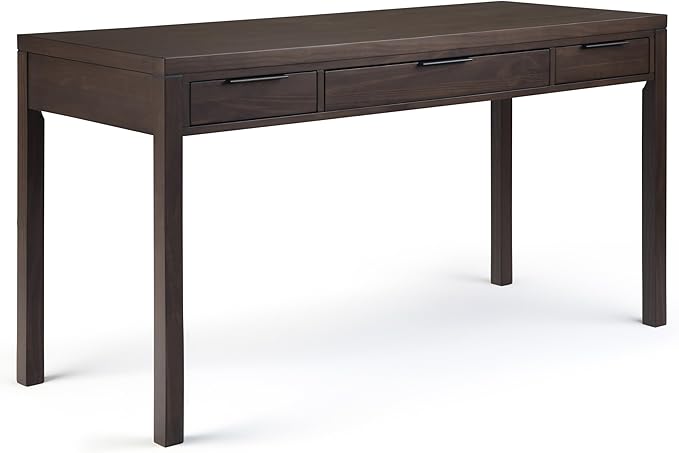 SIMPLIHOME Hollander Desk - 60-Inch Wide Solid Wood Writing Desk in Warm Walnut Brown, Contemporary Home Office Computer Table for Workspace or Study with 2 Drawers and Flip-Down Keyboard Tray