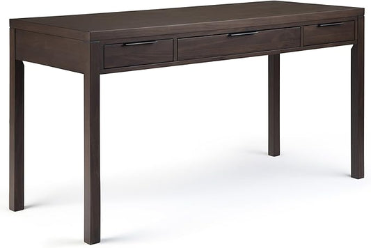 SIMPLIHOME Hollander Desk - 60-Inch Wide Solid Wood Writing Desk in Warm Walnut Brown, Contemporary Home Office Computer Table for Workspace or Study with 2 Drawers and Flip-Down Keyboard Tray