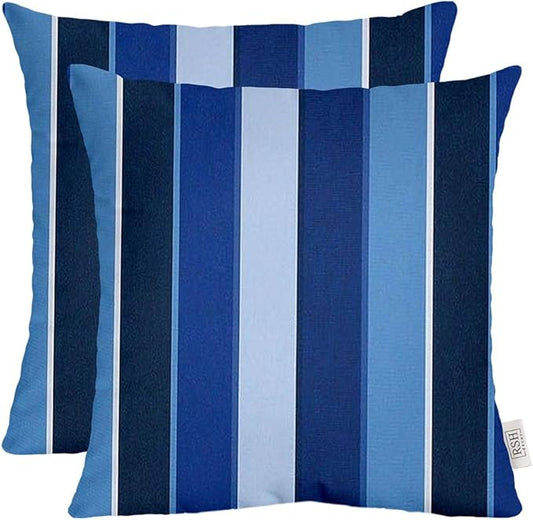 RSH DECOR: Sunbrella Square Throw Pillows Set of 2 | 20" x 20" | Water and Fade-Resistant Performance Fabric | Outdoor Pillow Covers with Down-Alternative Inserts | Milano Cobalt