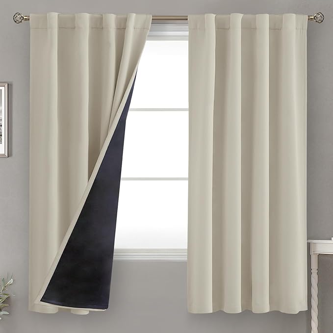 BGment Cashmere Blackout Curtains 63 Inches Long with Thermal Insulated Liner, 100% Blackout Double Layer Room Darkening Rod Pocket Back Tab Window Curtain for Bedroom, 2 Panels,Each 38 x 63 Inch