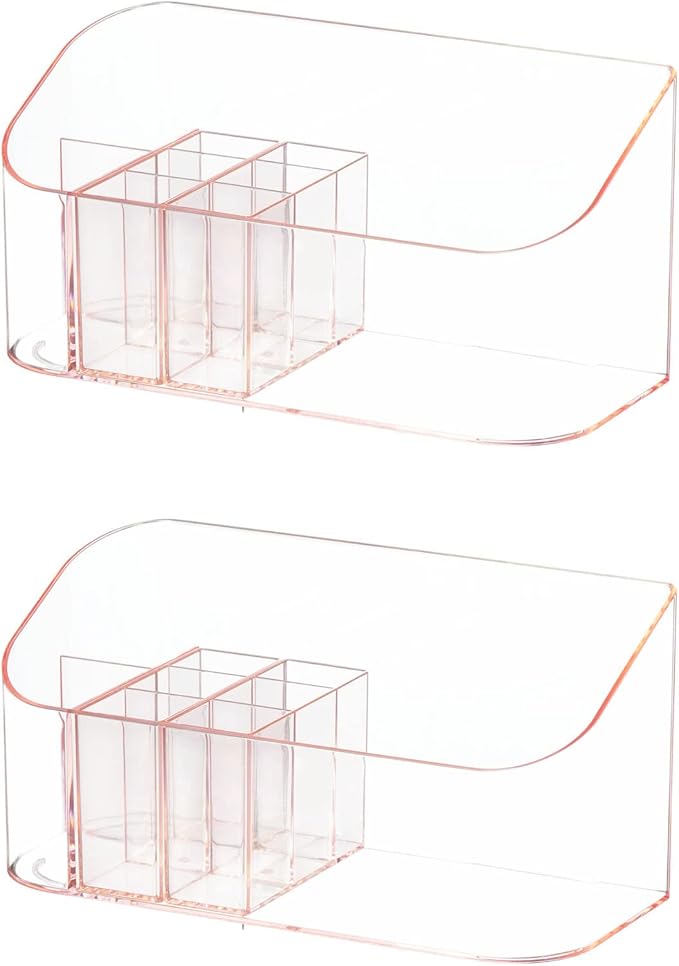 SUNFICON 2 Pack Makeup Holders Organizers Trays Cosmetic Display Case Tabletop Desktop Vanity Countertop Bathroom Wall Cabinet Medicine Storage Box Womens Ladies Girls Crystal Pink
