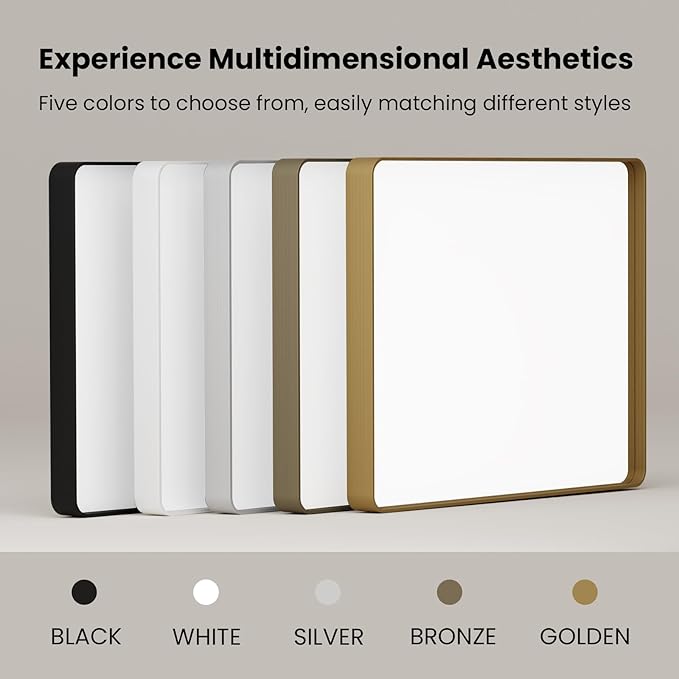 Gold Bathroom Mirror, 28x36 Inch Brushed Gold Metal Frame Mirror for Wall, Rounded Rectangle Bathroom Vanity Mirror, Tempered Glass, Anti-Rust, Horizontal/Vertical