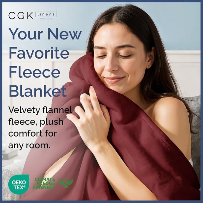 Ultra Soft Fleece Blanket Throw Size - Flannel Fleece Luxury Throw Blanket - Lightweight for Couch Bed Chair - Thick, Warm & Breathable - All Season Cozy Fuzzy Anti-Static Microplush Bedding, Burgundy
