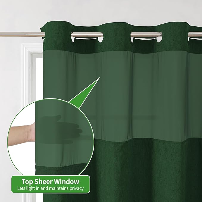 Long No Hooks Needed Linen Textured Shower Curtain with Snap-in Fabric Liner Set,Hotel Luxury Decor Shower Curtains for Bathroom,Waterproof & Washable,71Wx80H,Emerald Green